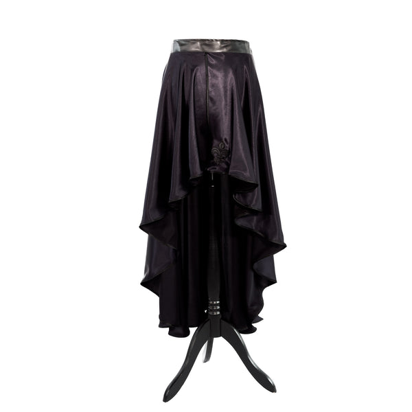 SiaLinda: Skirt Gina II, aubergine, purple, satin, lilies application, asymmetrical, slitted